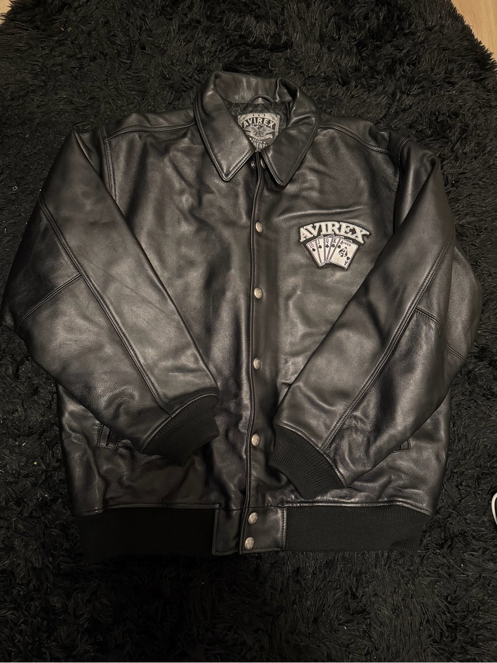 Vintage Avirex Men's Black Leather Bomber Jacket